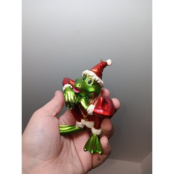Mark Robert’s Collection Santa Frog Hanging Ornament Green & Red Gold Necklace - Picture 2 of 4
